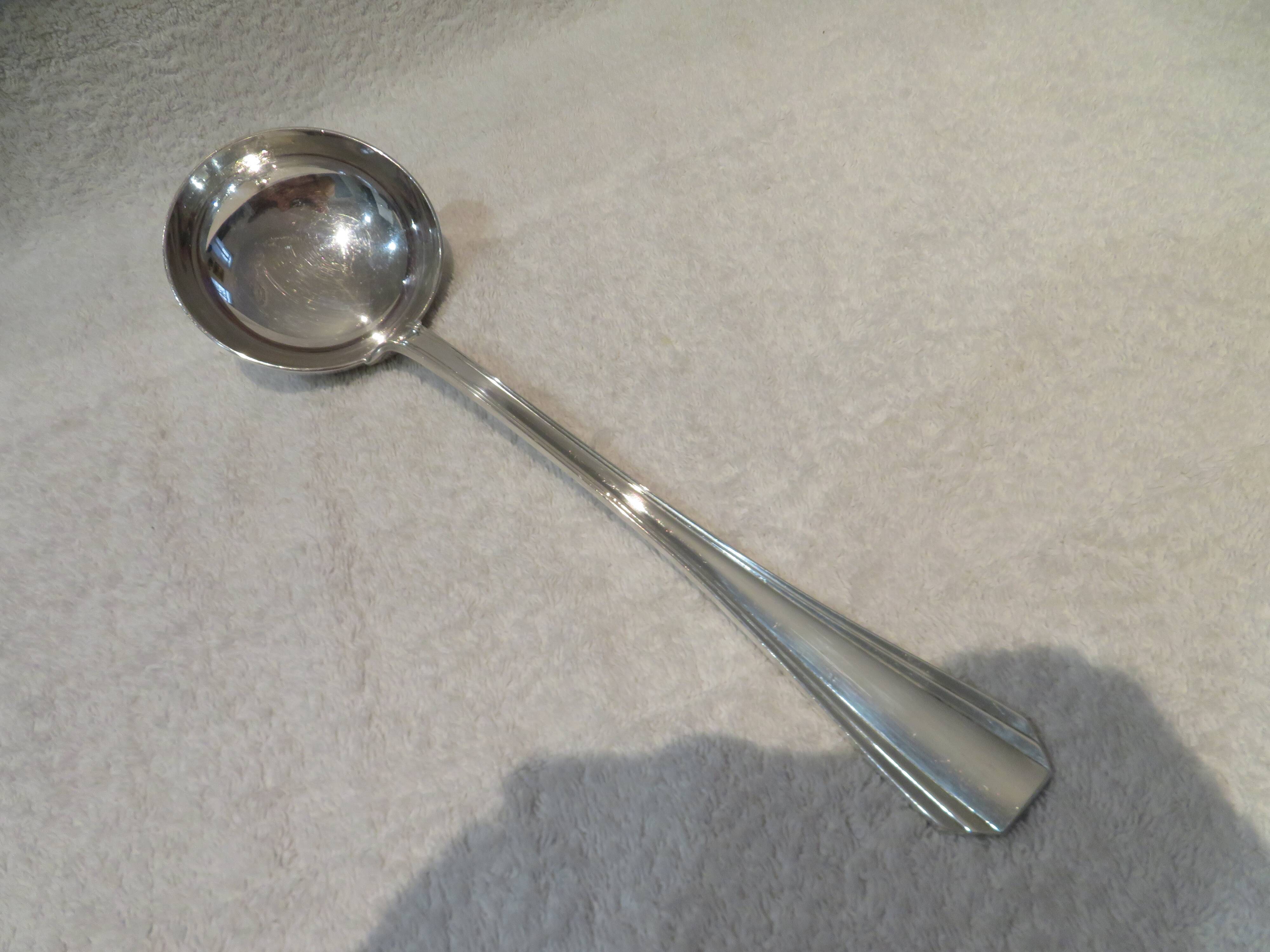 Christofle Boreal silver plated soup ladle, engraved AP 32.4cm