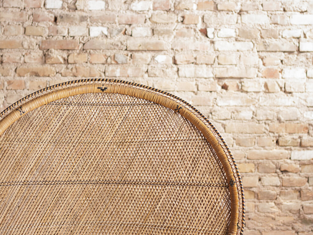 Emmanuelle XXL chair with armrests, rattan canning, bohemian style, circa 1970