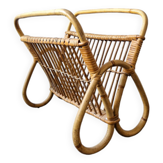 Vintage rattan magazine rack, The Netherlands 1960's