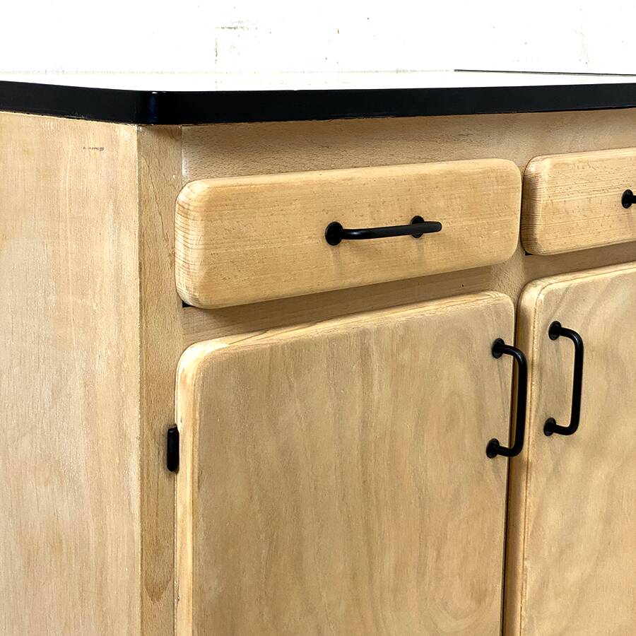 Vintage 60's sideboard in raw wood and blue formica