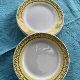 6 small plates with yellow borders and floral pattern gold antiques