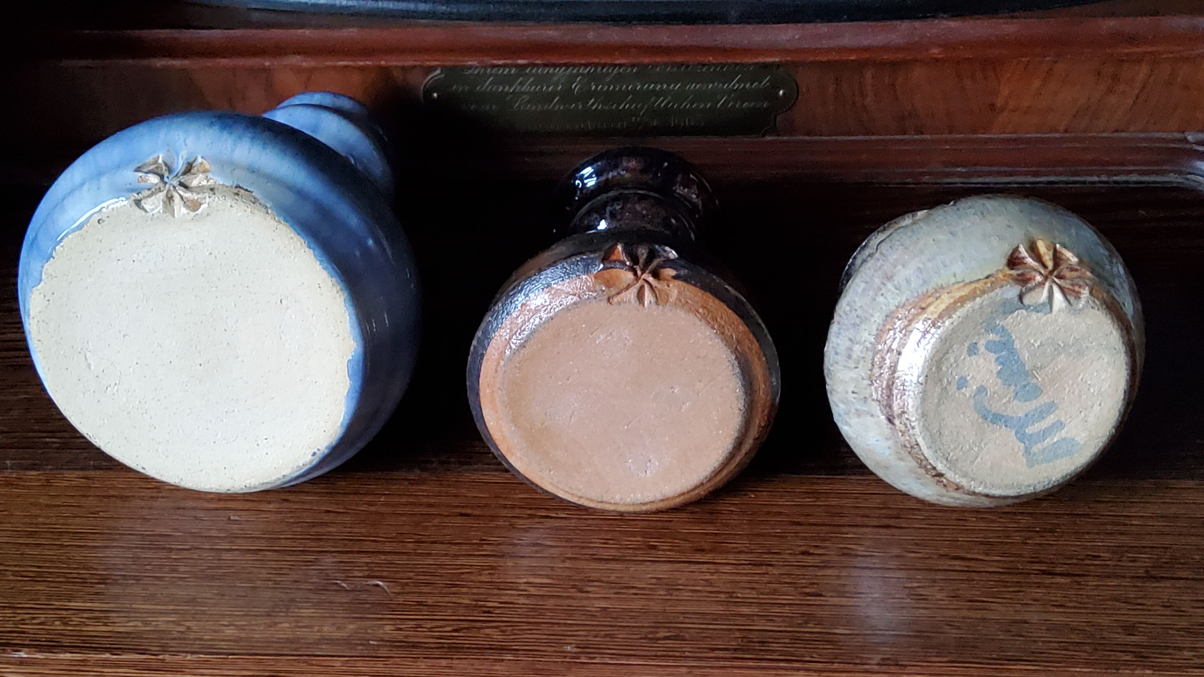 Trio of stoneware vases from the 70s signed and stamped