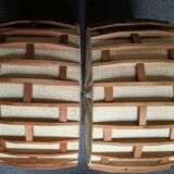 Pair of Scandinavian wooden and fabric pendant lights from the 60s