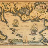 Carte marine océan atlantique vintage, encadrée