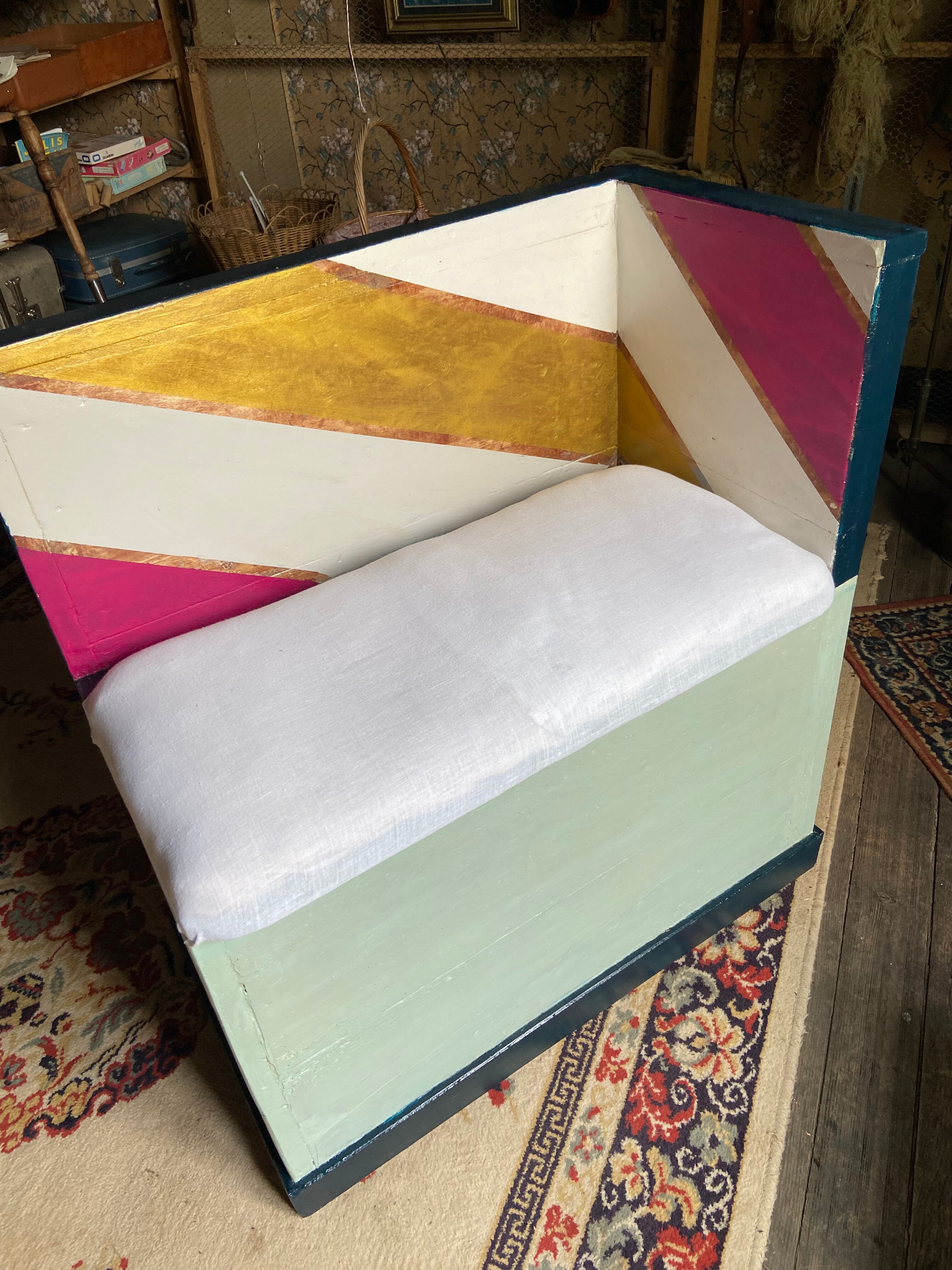 Corner bench rustic wooden chest