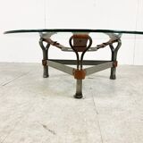 Mid century iron and leather coffee table, 1950s