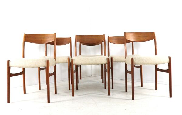 Ensemble de 6 chaises Arne Wahl Iversen pour Glyngøre Mobelfabrik avec nouvelle tapisserie.
