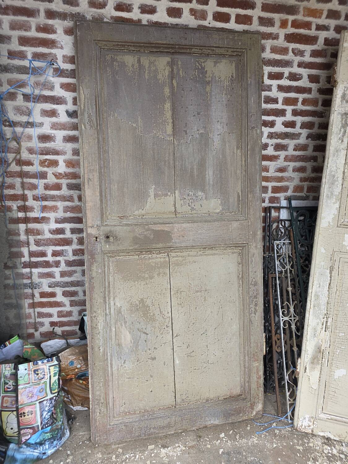 19th century partition door in double-sided solid oak
