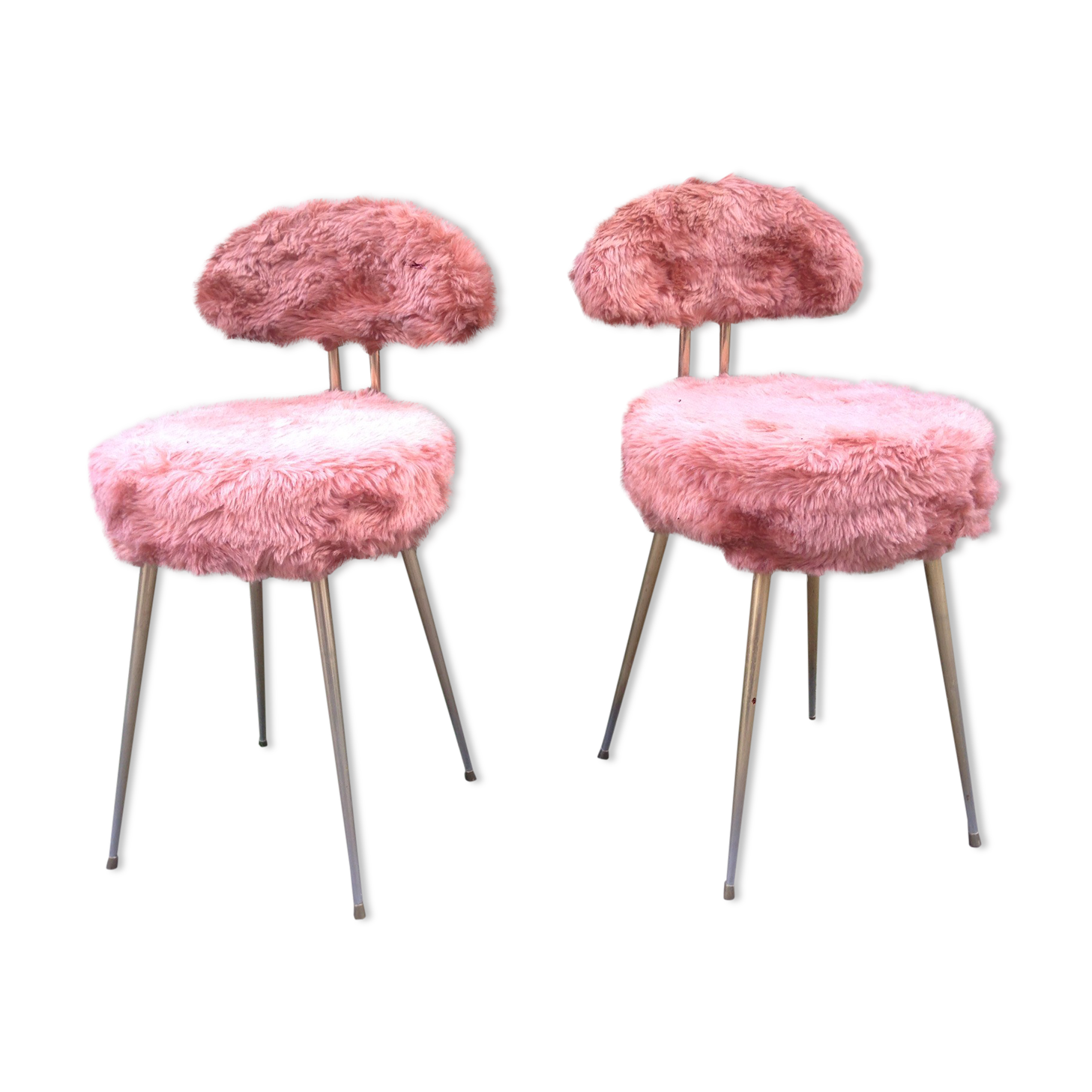 Pair of vintage Pelfran chairs, gilded tubular metal frame and tufting