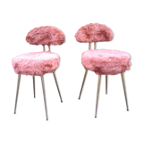 Pair of vintage Pelfran chairs, gilded tubular metal frame and tufting