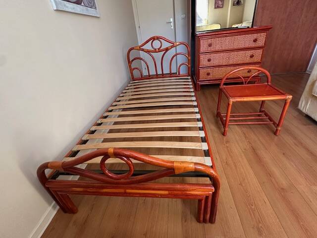 Maugrion rattan room - Roche Bobois - bed, chest of drawers and bedside table