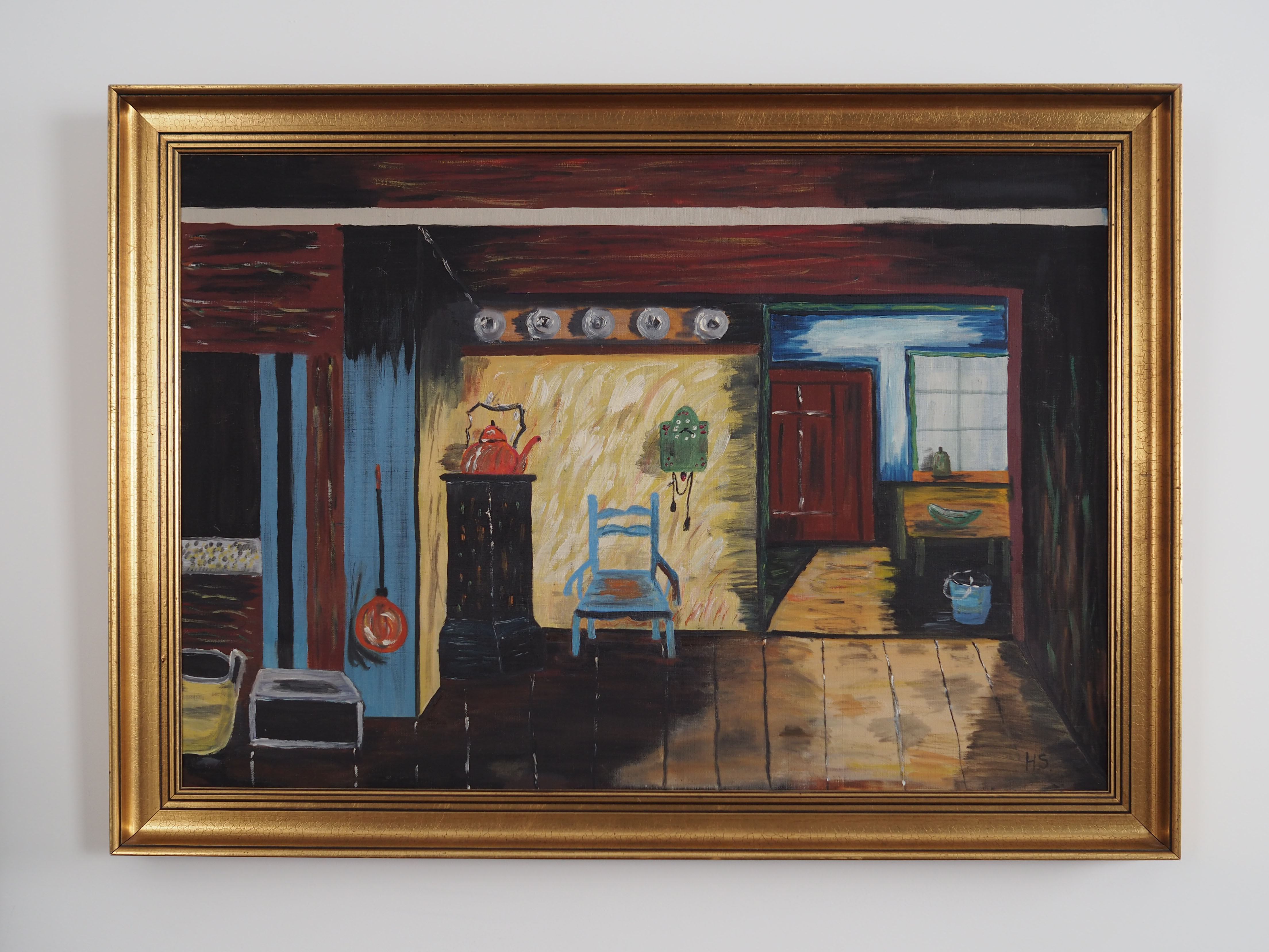 Painting „The Village House's Interior”, Scandinavian design, 1970s