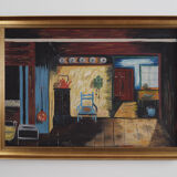 Painting „The Village House's Interior”, Scandinavian design, 1970s