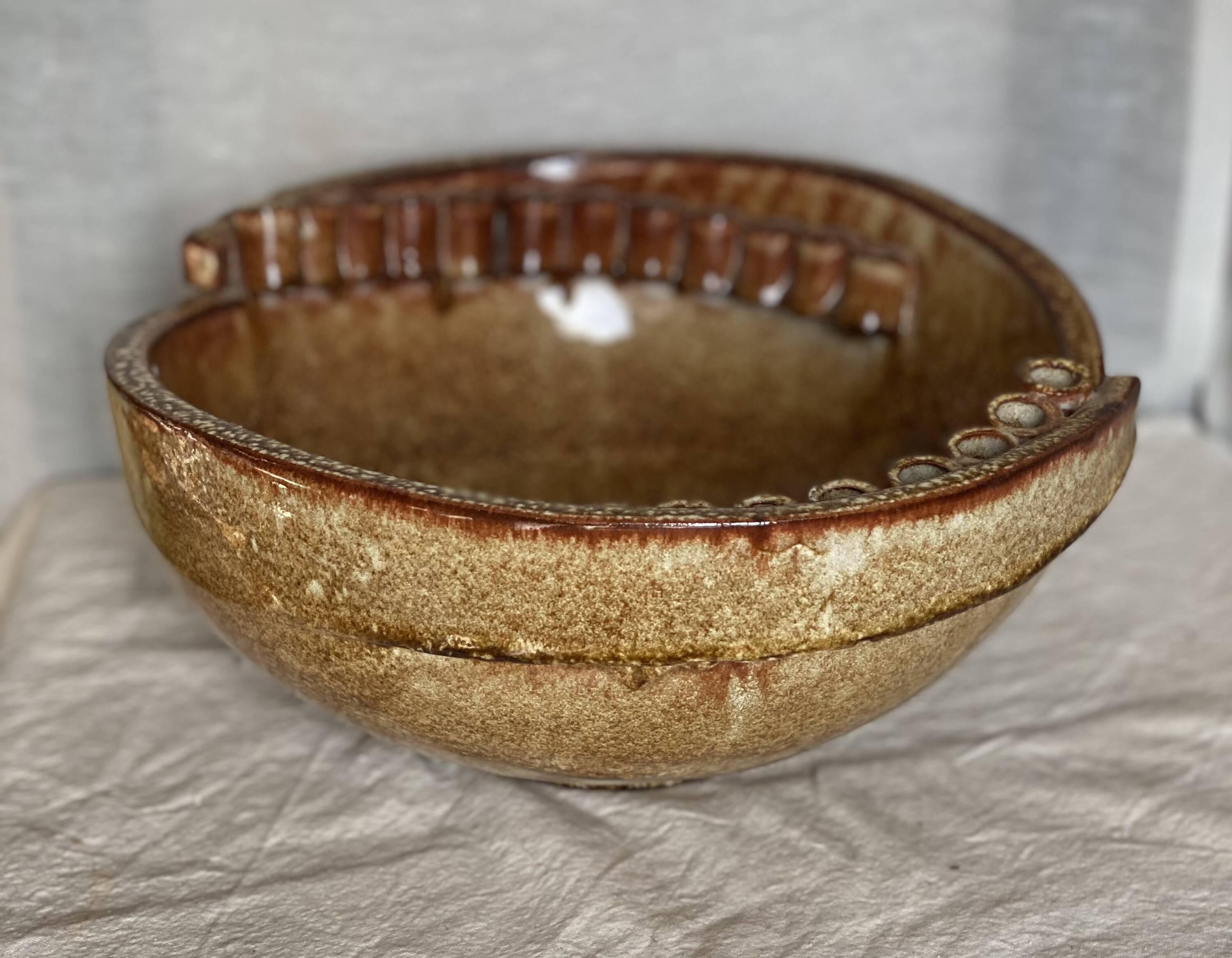 Large vintage ceramic bowl from 1970 in the Vallauris style