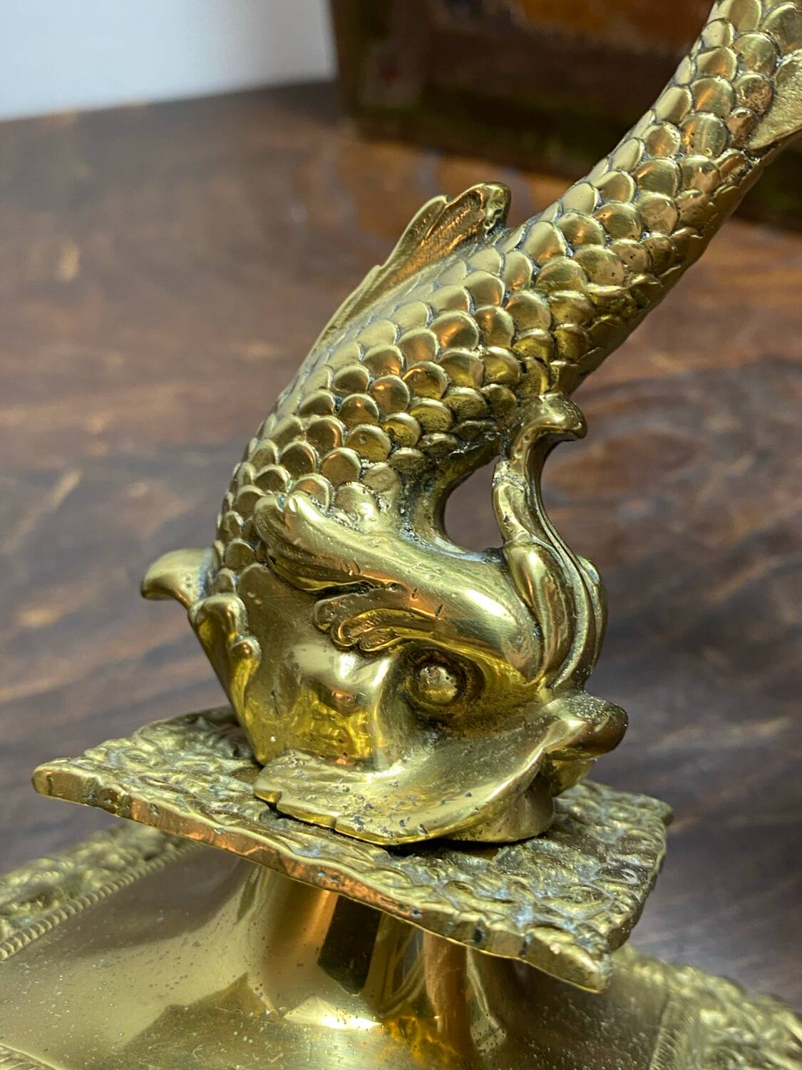 Bronze fish candlestick, late 19th century