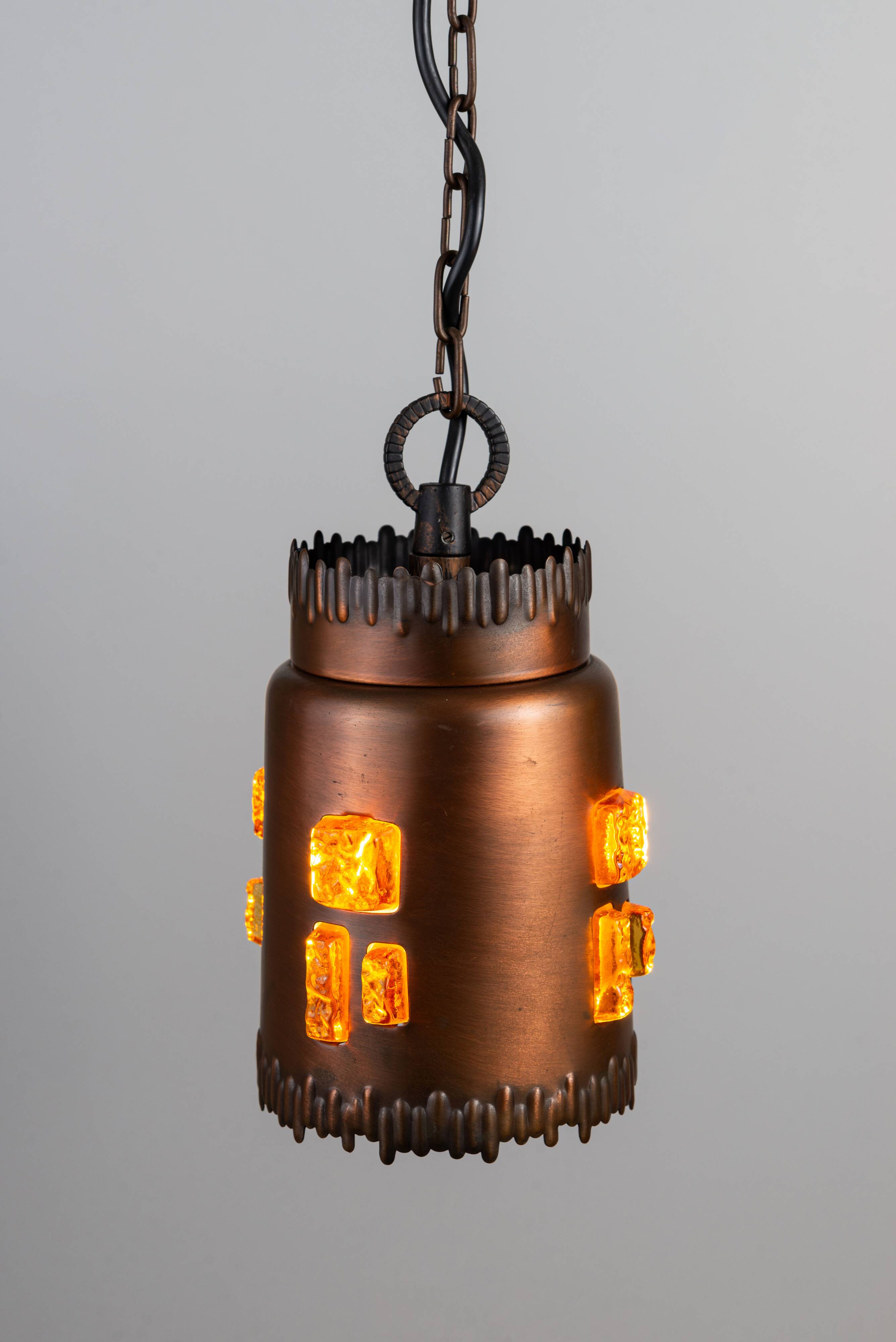 Josef Brumberg JBS Leuchten set of pendants with brass and amber glass