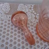 Pink transparent glass carafe with bubble cap