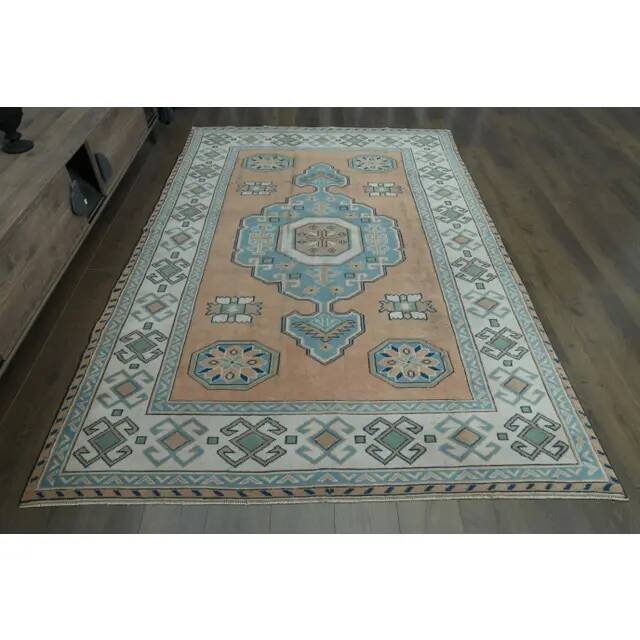 1970s Vintage Turkish Oushak Handmade Wool Cotton Orange  Area Rug 190x275