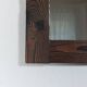 Vintage stained pine mirror, brutalist minimalist wooden design.