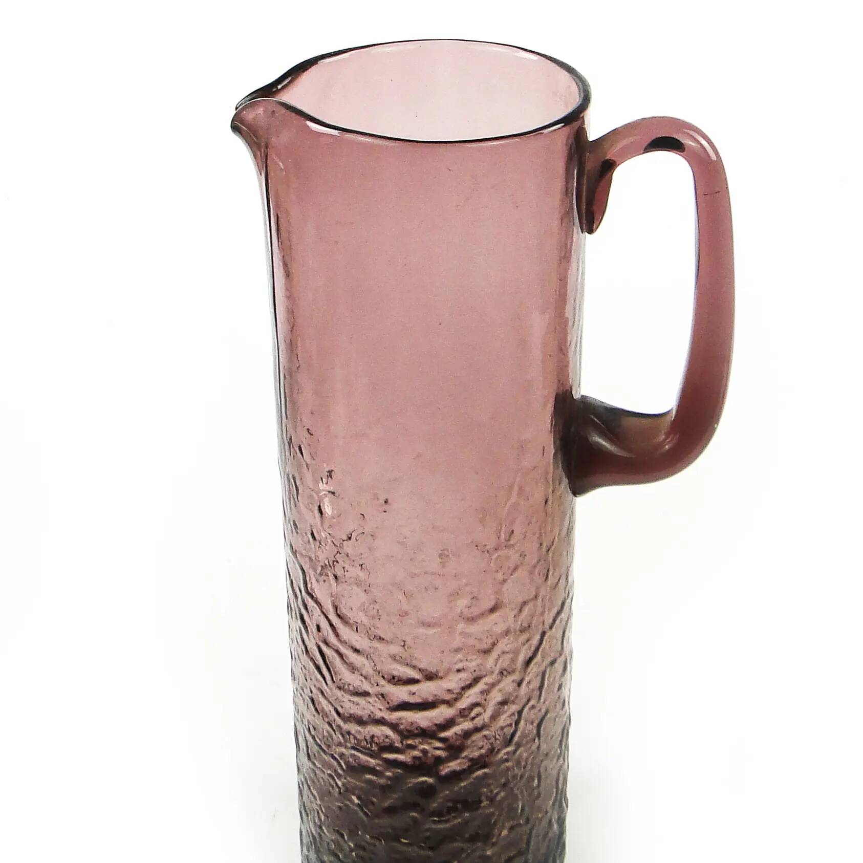 Water jug, modernism, amethyst glass, designed by W. Sarnecki, Poland, 1970s
