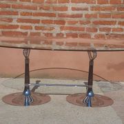 Oval table 70s design – Glass, Chrome & Walnut