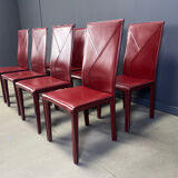 Red leather dining chairs by Roche Bobois France, 1980s - set of 8