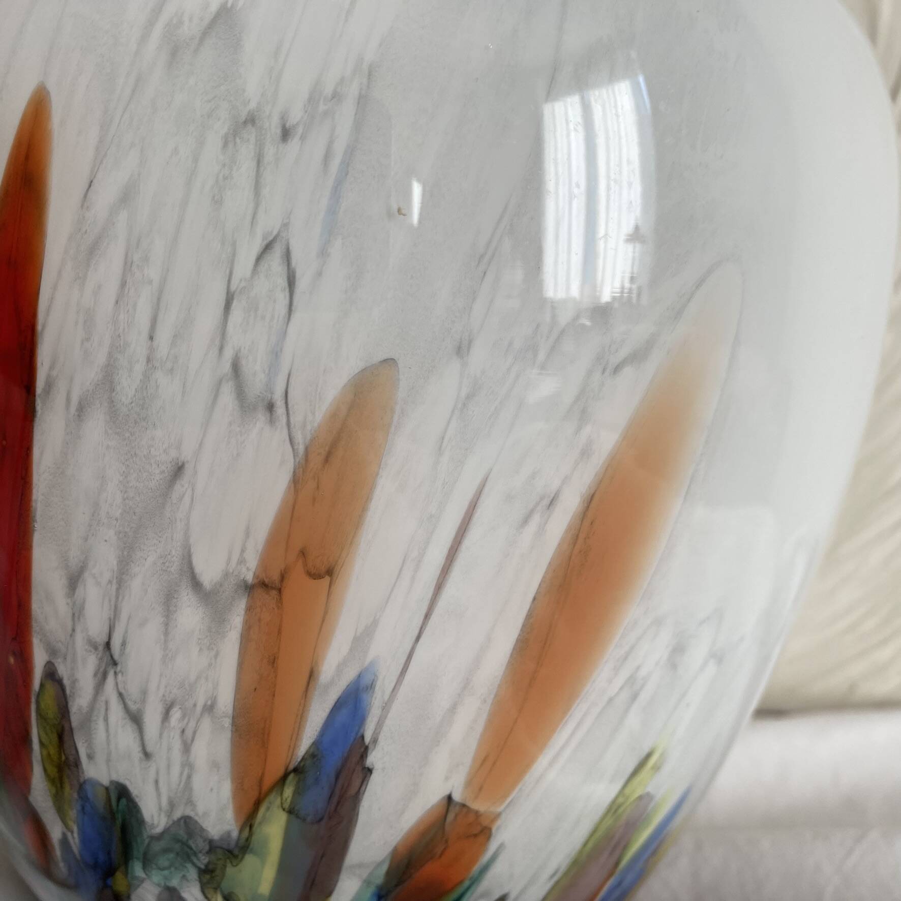 Large blown glass vase with polychrome inclusions in the Murano style.