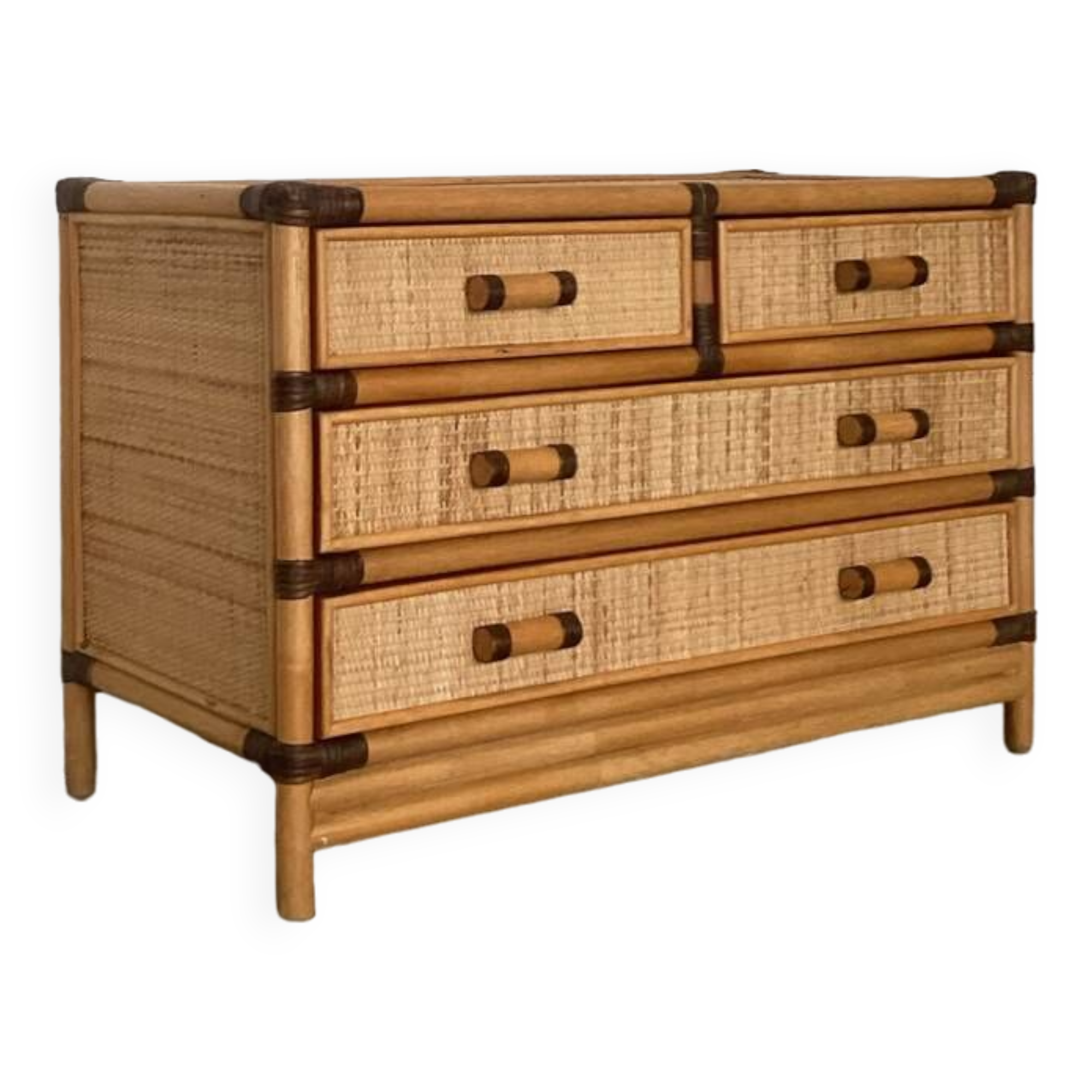 Smal drawer cabinet bamboo ratan 1970