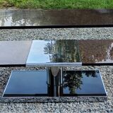 Coffee table from the 70s in chromed steel and smoked plexiglass double swivel trays
