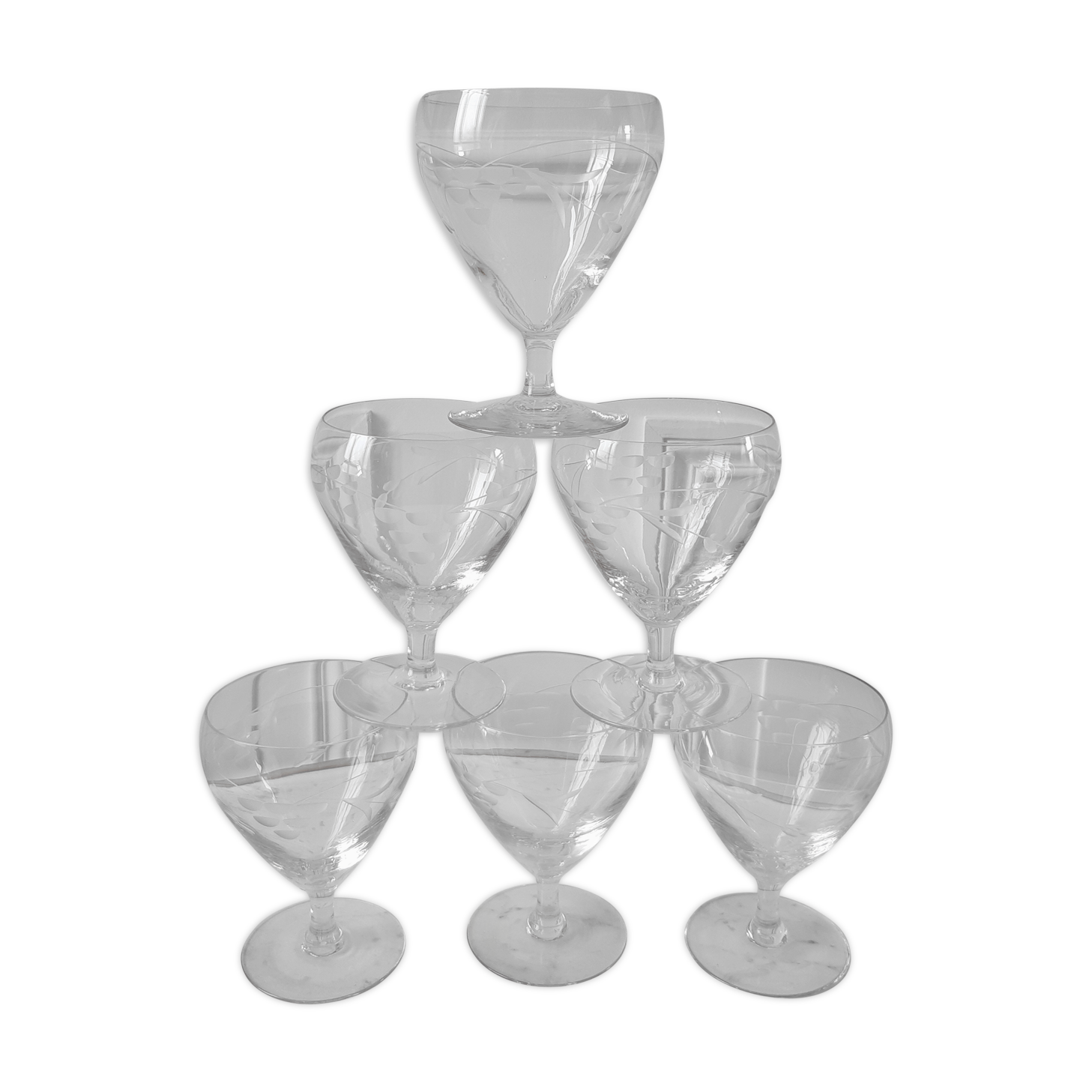 Lot of 6 engraved crystal glasses 50-60 years