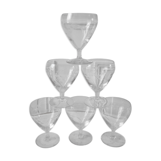 Lot of 6 engraved crystal glasses 50-60 years