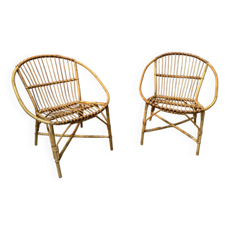 Pair of 80s rattan armchairs