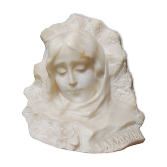 Alabaster sculpture, bust of woman, entitled "Tear of Love".