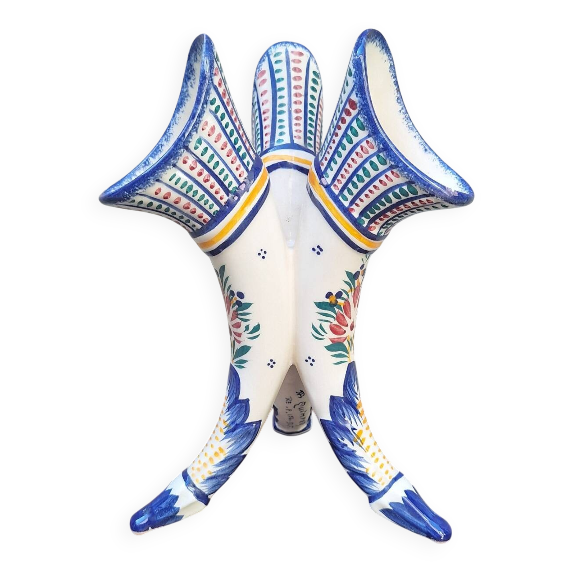 Quimper earthenware tricorn vase