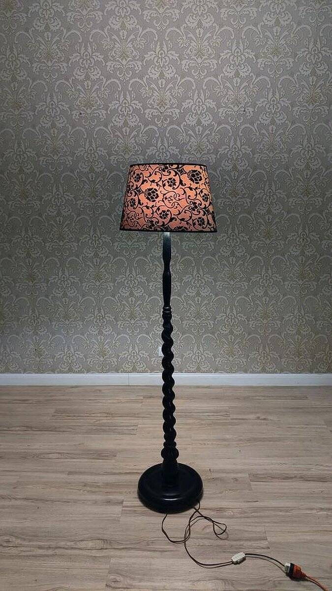 Early 20th Century Floor Lamp with Floral Fabric Shade, 1950s