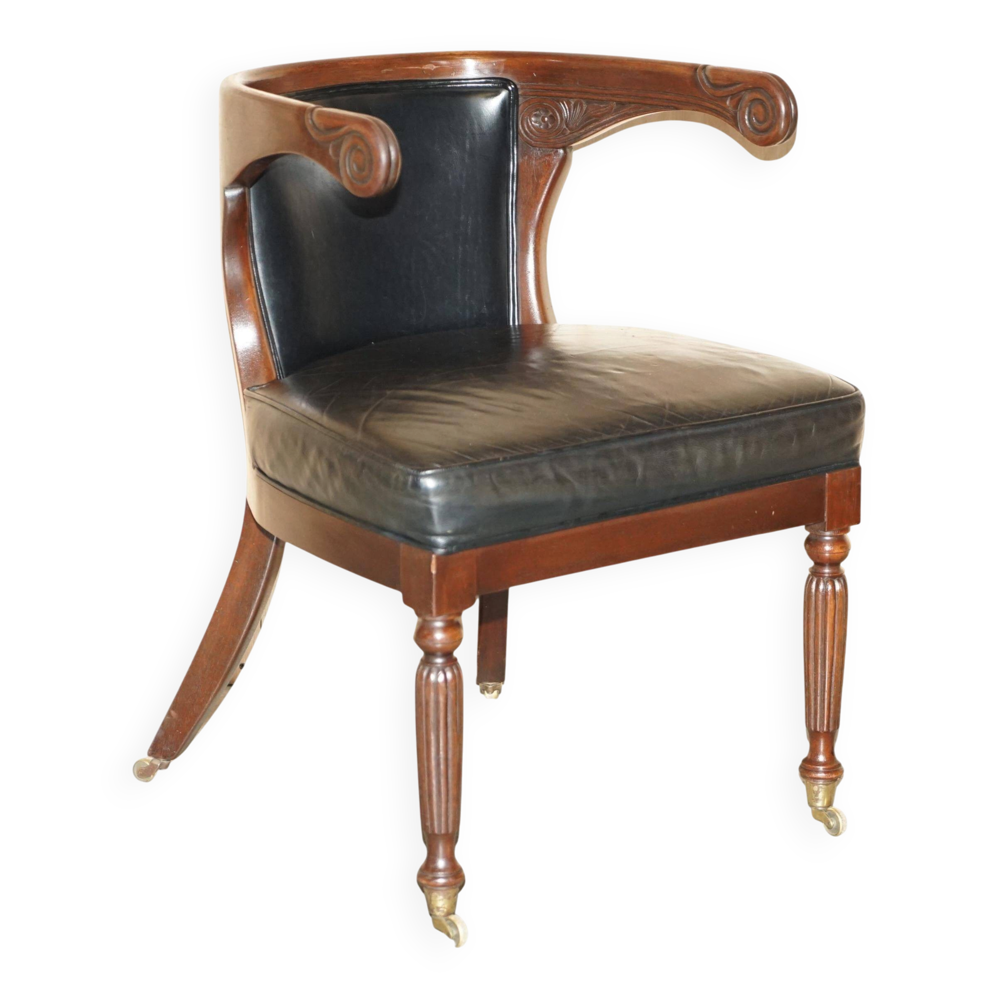 Original Regency office chair in leather and hardwood, style 1815.