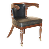 Chaise de bureau Regency originale en cuir et bois dur, style 1815