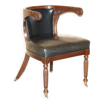 Original Regency office chair in leather and hardwood, style 1815.