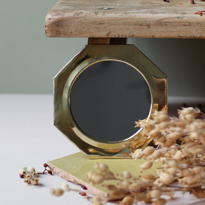 Mini brass mirror, 12 cm