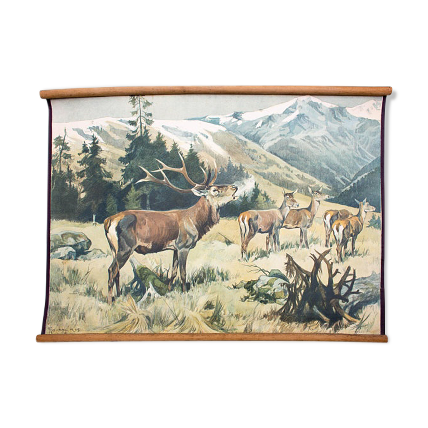 Affiche "Cerf" grille éducatif Franz Roubal 1925