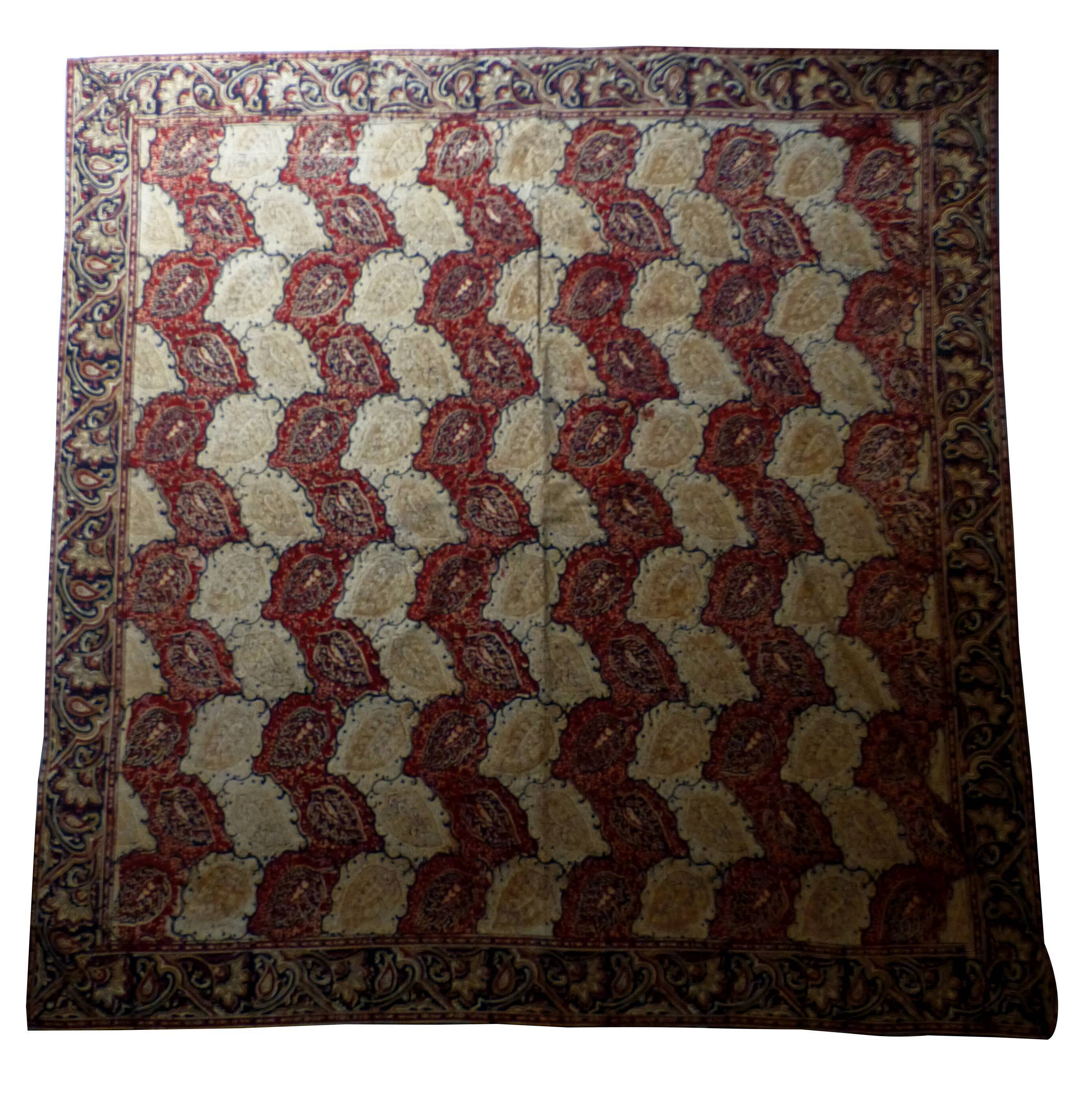 Square Indian tablecloth 130x130 with paisley patterns.