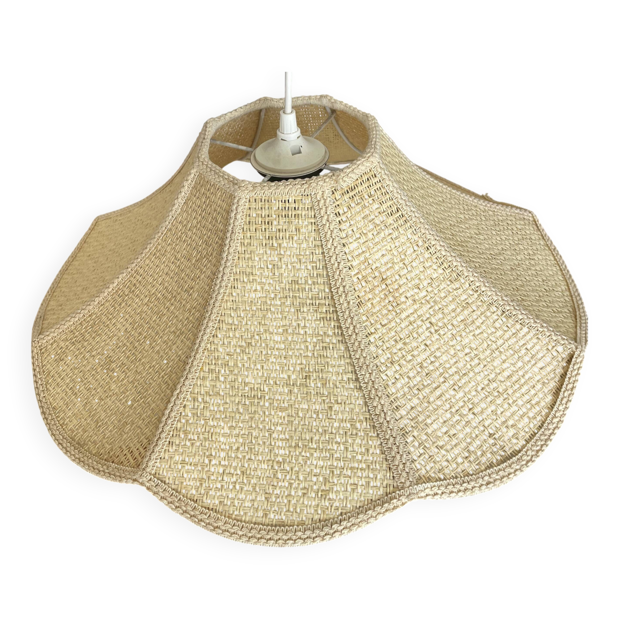 Vintage 1970s woven wicker pendant light