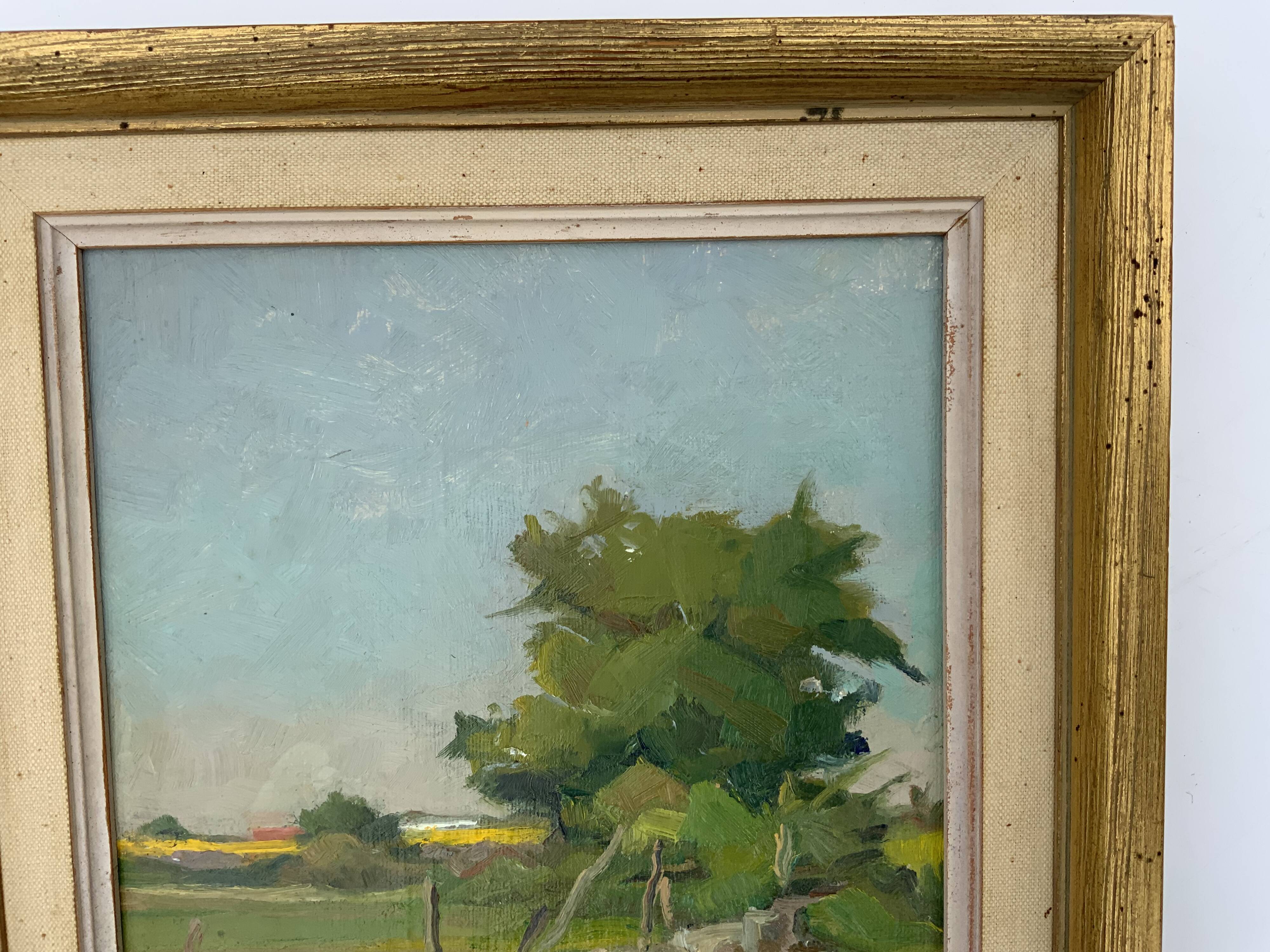 Vintage Modernist Landscape Scene Oil Painting H. Ostergren 1951