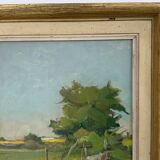 Vintage Modernist Landscape Scene Oil Painting H. Ostergren 1951