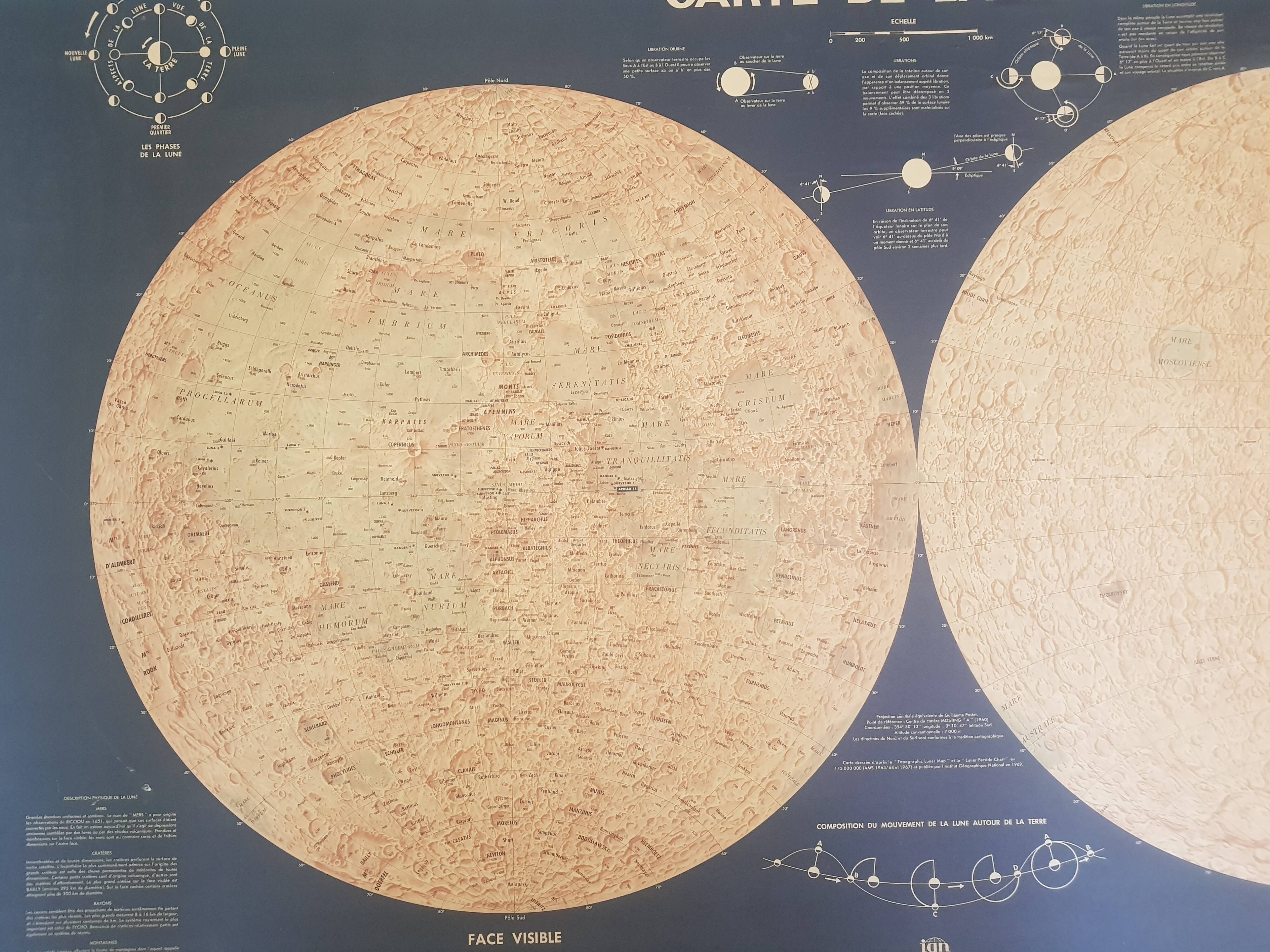 Map of the ancient moon. 1969 IGN edition after Apollo 11