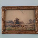 Watercolor painting landscape of a farm and its surroundings signed paul roux 1902