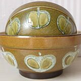 2 glazed ceramic salad bowls, stylized apples, 1970
