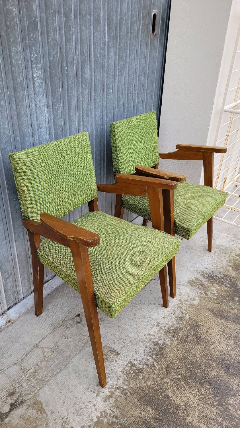 Pair of vintage bridge armchairs 1950s designer compass feet