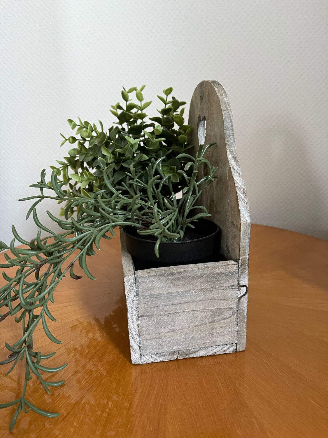 Wooden planter white patina