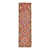 Tapis coureur kilim géométrique multicolore en laine 100 % 3x11 89x340 cm